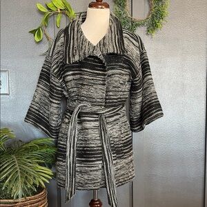 Chic Black and White Striped Coat